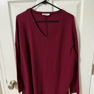 Zenana Outfitters Deep Red V-Neck Sweater